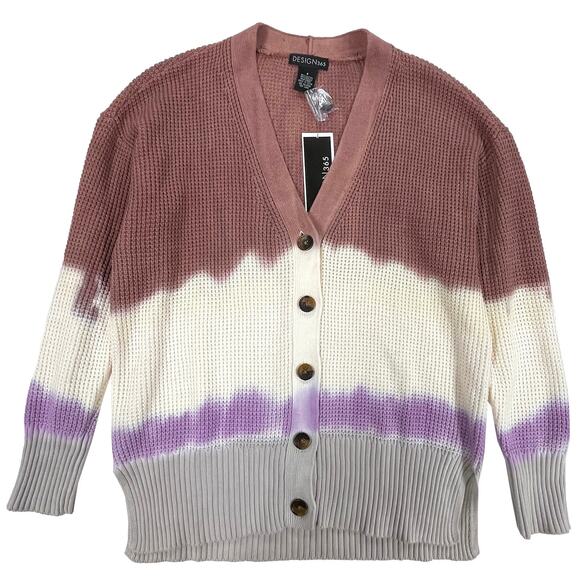 Design 365 Nordstrom Waffle-Knit Cardigan Sz S New Button Front Tie-Dye Brown - Picture 5 of 10
